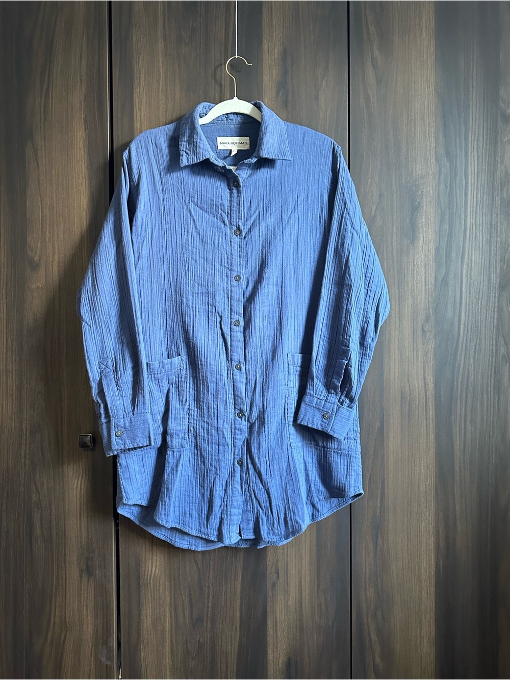 Mara Hoffman cotton gauze button-down tunic oversized with pockets. Fits XS